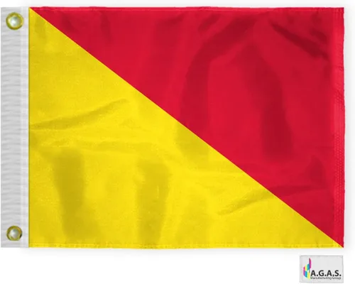 AGAS - Bandera Oscar Code O Marine Signal de 1 x 1.25 pies, nailon 200D impreso, cabecera de lona, ojales de latón, bordes cosidos y no destiñen,