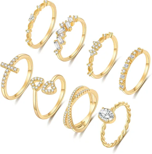 Miniatura 7 de TOSMGY - Anillos de oro para mujer, no se deslustra, apilables, anillos de compromiso de boda, anillo de oro de 14 quilates para adolescentes