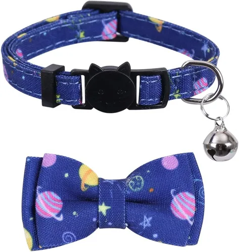Miniatura 2 de Juego de 2 collares de gato con corbata de moño y campana para gatito de seguridad ajustable