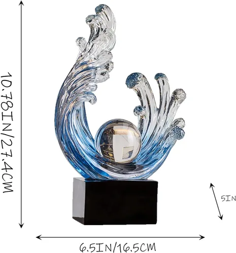 Estatua de Onda Decorativa Abstracta Moderna, Decoración del Hogar de Arte Abstracto Azul, Escultura de Resina de Onda de Arte de Bola de Cristal,