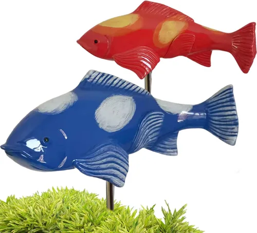 Miniatura 6 de Koi - Esculturas de resina de peces Koi con estaca, esculturas y estatuas de jardín de peces, 3 piezas de esculturas de peces para exteriores, Azul