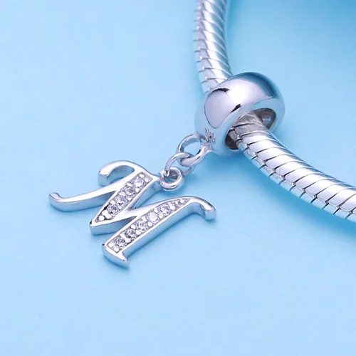 Miniatura 2 de SoulBeads - Colgantes de plata fina 0,925 de letra inicial, alfabeto A-Z. Dije con cristales compatibles con brazaletes europeos