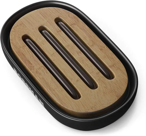Bossman Jabonera - Soporte para barra de jabón para baño y ducha, base de cerámica de primera calidad, bandeja de jabón de bambú natural extraíble