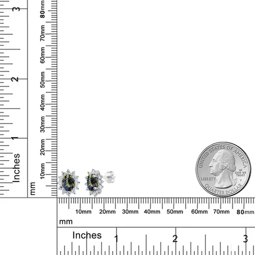 Miniatura 69 de Gem Stone King Aretes ovalados de plata de ley 925 de 0.276 x 0.197 in con piedra natal de la princesa Diana, estilo halo real para mujeres