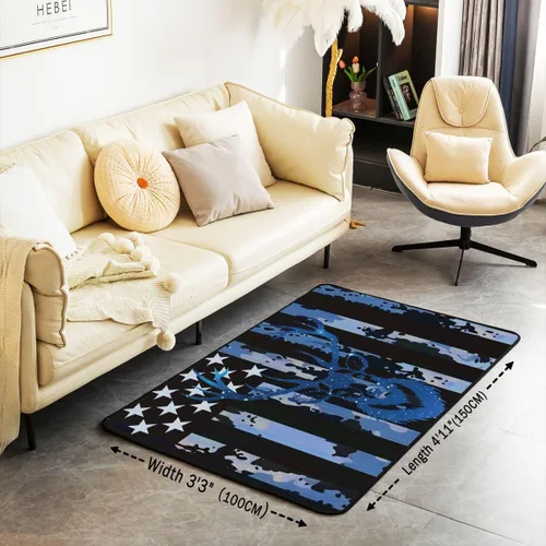 Miniatura 2 de Alfombra de camuflaje con diseño de ciervo de 3 x 5 pies, diseño de camuflaje azul militar, con bandera de Estados Unidos, para niños, adolescentes