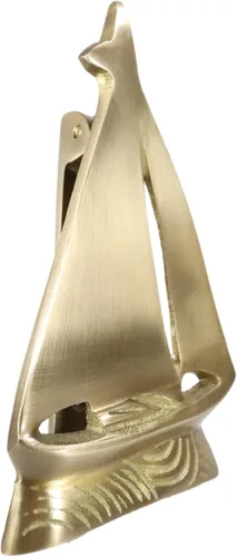 Miniatura 3 de Ebros Gift Escultura de metal de latón dorado para puerta de velero con placa de golpe integrada de 6 pulgadas de alto, barco azul marino