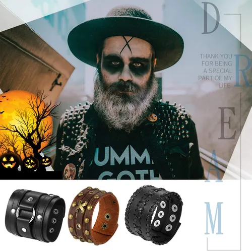 Miniatura 5 de Aroncent - Pulsera de piel trenzada punk para hombre