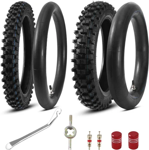 KAMIER 80/100-12 3.00-12 Neumático Trasero 60/100-14 2.50-14 Neumático Delantero y Cámara de Aire para KLX110 KX60 KX65 PW80 TTR90 TTR110 CRF70 XR70