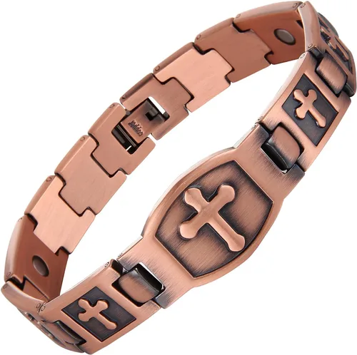 Miniatura 13 de Juego de pulsera magnética y anillo para hombre, 99.99% de cobre puro, diseño de cruz ajustable y nudo celta, regalo para papá