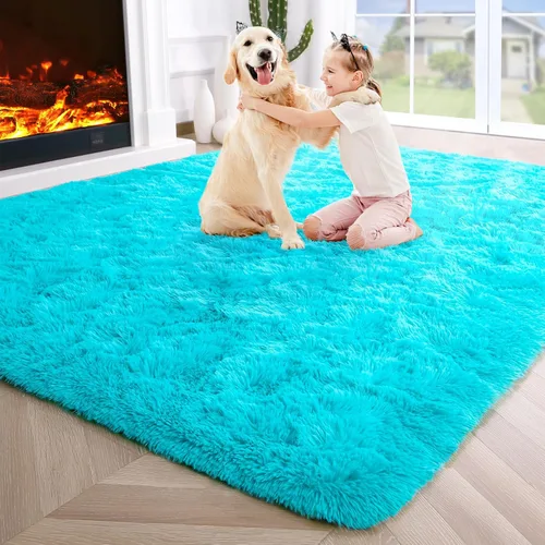 Miniatura 39 de Noahas - Alfombra suave y afelpada para habitación de niña y sala de estar, colorida, decoración para guardería, teñido anudado arcoíris, azul