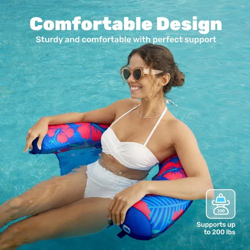 Miniatura 4 de Sloosh Flotadores de piscina para adultos, paquete de 2 sillas inflables de fideos con eslinga de tela suave, flotador flotante para piscina