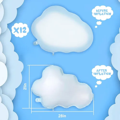Miniatura 2 de Sumind 6 globos de papel de aluminio de nube blanca de 28 pulgadas, globos con forma de cielo azul, suministros de fiesta inflables reutilizables