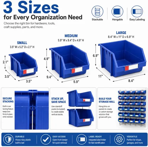 Miniatura 5 de Paquete de 2 cubos de almacenamiento apilables, organizador de polipropileno resistente de 8.4 x 11 x 6.9 pulgadas, diseño colgante y de conexión