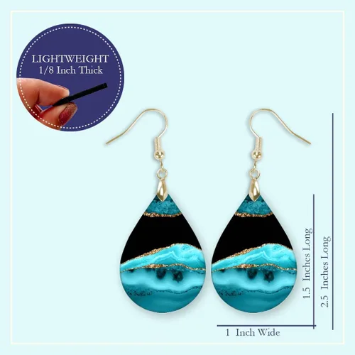 Miniatura 3 de Dangle Earrings for Women Colorful Dangling Drop Statement Jewelry Printed MDF Wood Teardrop Double Side Print Handmade by The Painted Pug