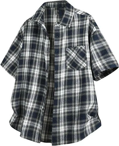 Miniatura 3 de Men's Casual Plaid Button Down Shirt Short Sleeve Gingham Dress Shirts Regular Fit Tee Work Tops with Pocket