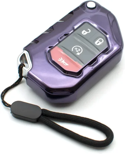 MECHCOS Compatible con Jeep Wrangler JL JLU Rubicon Wagoneer Gladiator JT Sahara JLU Funda de llave de plástico rígido púrpura negro TPU Flip Cover