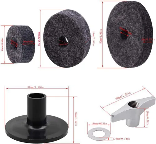 Miniatura 6 de Juego de 21 fundas de soporte para platillos con arandela de platillo y tuercas de ala de base de repuesto para tambor