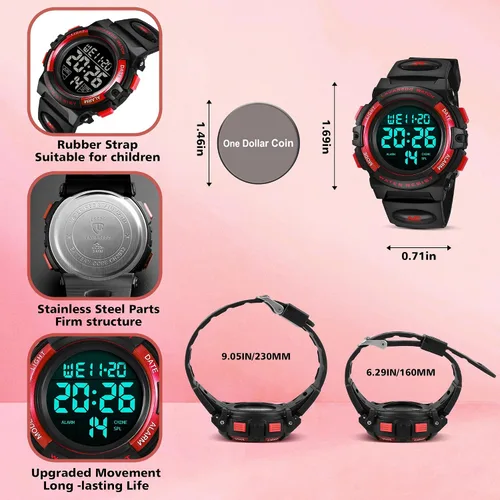 Miniatura 4 de Reloj para niños, reloj para niños de 3 a 15 años, reloj digital deportivo al aire libre, multifuncional, cronógrafo, LED, 50M impermeable, alarma