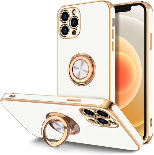Miniatura 20 de Hython Funda para iPhone 12 Pro Max con Soporte de Anillo [Soporte Magnético Giratório de 360°] [Forro de Microfibra Suave] Borde Chapado en Oro
