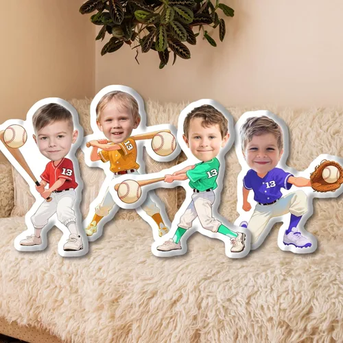 Almohadas personalizadas con temática de béisbol, almohada facial con números personalizados con imagen, almohada en forma de cabeza 3D, divertidos