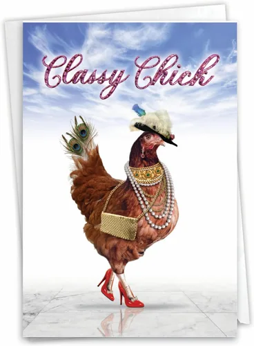 NobleWorks - 1 divertida tarjeta de felicitación de feliz cumpleaños - Tarjeta de felicitación de humor para mujer con sobre - Pollito con clase