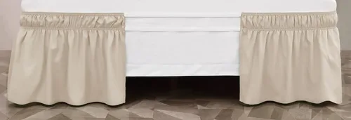 Miniatura 3 de Toodou Falda de cama envolvente fácil de instalar, tres lados de tela, elástico con volantes de 16 pulgadas, caída a medida, resistente a la Beige