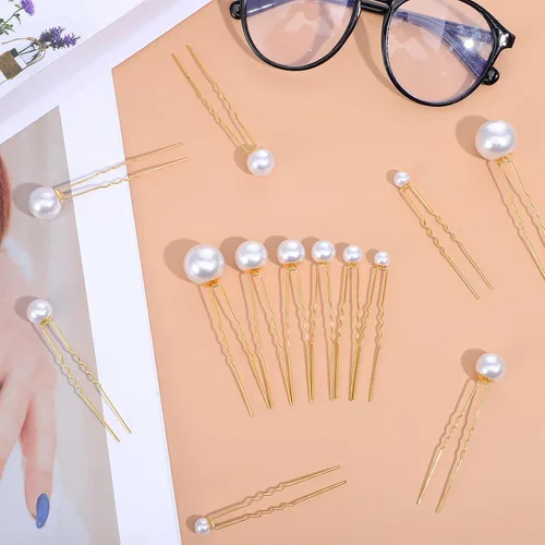 Miniatura 7 de JIEYAO 36 horquillas para el pelo de perlas de boda, accesorios de pelo de perlas, pasadores de novia en forma de U, pasadores de pelo de diamantes