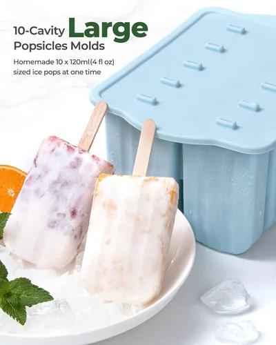 Miniatura 2 de MEETRUE - Moldes de silicona grandes para paletas de 10 cavidades con soportes de silicona para paletas/recogedor de goteo, moldes para paletas