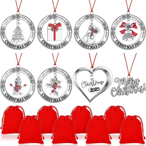 Miniatura 10 de Zhengmy 8 Piezas Adornos de Navidad 2025 Adorno de Árbol de Navidad de Peltre Sólido Gnomos de Metal Santa Ángel Muñeco de Nieve Manualidades