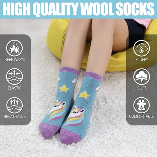 Miniatura 4 de MQELONG Calcetines de lana para niños y niñas, de invierno, de lana cálida, para senderismo, botas gruesas, calcetines acogedores, 6 pares