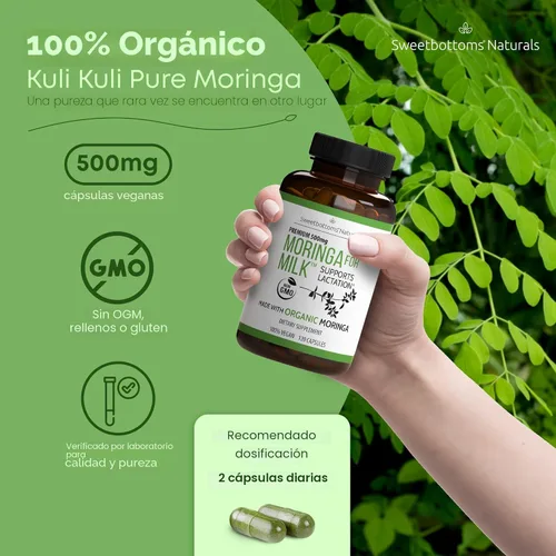 Miniatura 2 de Suplemento de lactancia - Cápsulas de moringa orgánica para apoyo a la lactancia materna para aumentar el suministro de leche materna (120 unidades)