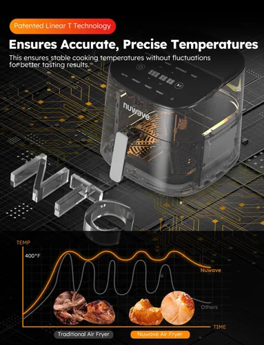 Miniatura 2 de Nuwave Brio Plus - Freidora de aire de 8 cuartos de galón, sin PFAS, nueva y mejorada, pantalla táctil digital, pantalla blanca fría, 50 °F ~ 400 °F