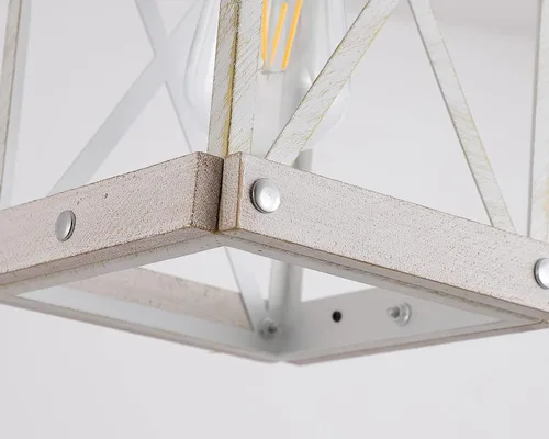 Miniatura 6 de Fivess Lighting - Lámpara colgante rústica de una luz ajustable con jaula de madera y metal, estilo granja moderna en blanco envejecido, lámpara