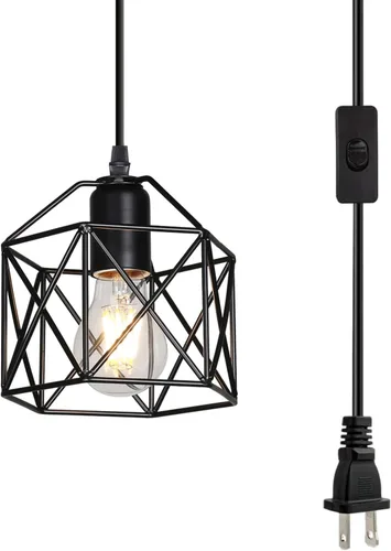 Miniatura 10 de Lámpara colgante vintage de 1 luz, lámpara de techo colgante con jaula de metal para cocina, isla, comedor, restaurante, pasillo, hotel, bar