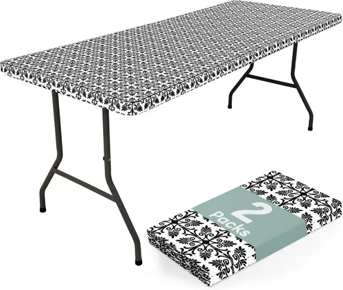 Miniatura 39 de Misaya - Mantel de vinilo rectangular, mantel elástico con respaldo de franela, 100% impermeable, cubierta de plástico para mesas plegables de 4