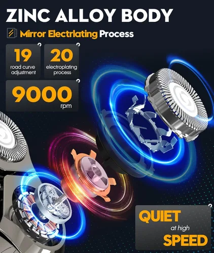 Miniatura 7 de Maquinilla de afeitar eléctrica para hombres, afeitadora flotante 3D con alta velocidad de 9000 RPM, IPX7 impermeable, duración de la batería de 60