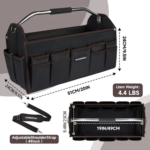 Miniatura 2 de Portaherramientas de 20 pulgadas, bolsa de herramientas con parte superior abierta, 30 bolsillos, bolsa de herramientas impermeable para hombres