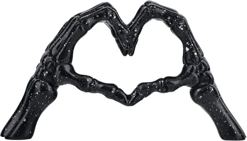 Escultura de hueso de mano negra, decoración de amor, estatua de pareja de esqueleto de Halloween, adorno de mano de corazón adecuado para sala de
