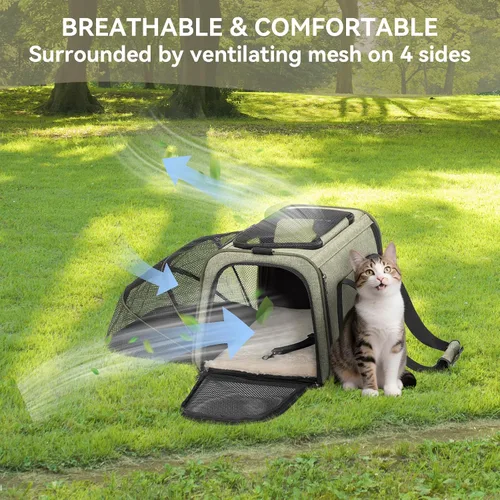 Miniatura 9 de Petsfit Transportador Expandible para Conejos Transportador para Gatos Pequeños Aprobado por Aerolíneas, 16X10X9 Pulgadas Bolsa de Viaje Portátil