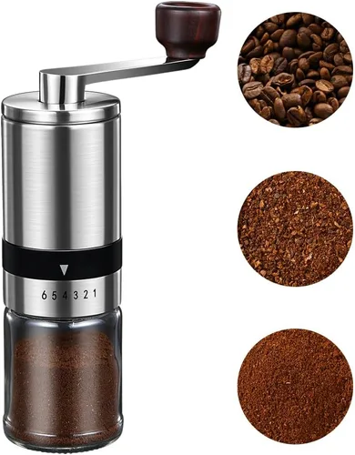 Miniatura 8 de Molinillo de café manual – 8 ajustes de grosor ajustables, molinillo de café de manivela, gran capacidad, molinillo de café de mano portátil