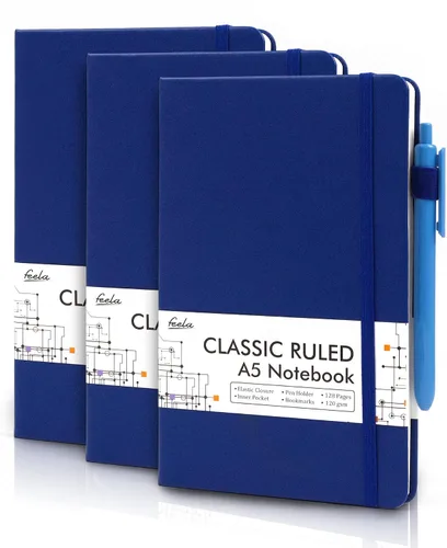 Miniatura 31 de feela Paquete de 3 Cuadernos Diarios a Granel, Cuaderno de Tapa Dura Clásico con Rayas Rayado Diarios con Soporte para Bolígrafo para Mujeres Niñas