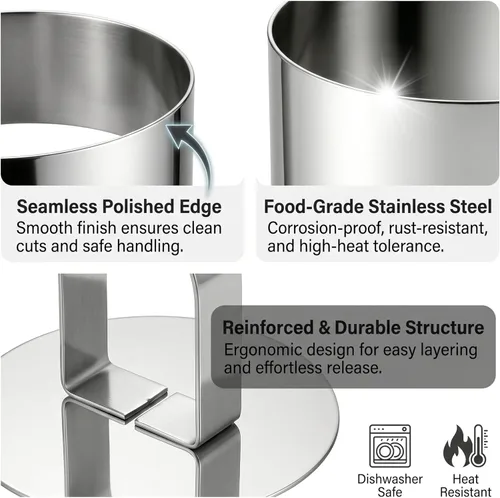 Miniatura 3 de Moldes redondos para anillos para tartas, anillos de comida de acero inoxidable de 4 pulgadas, moldes de cocina de mousse de postre con empujador