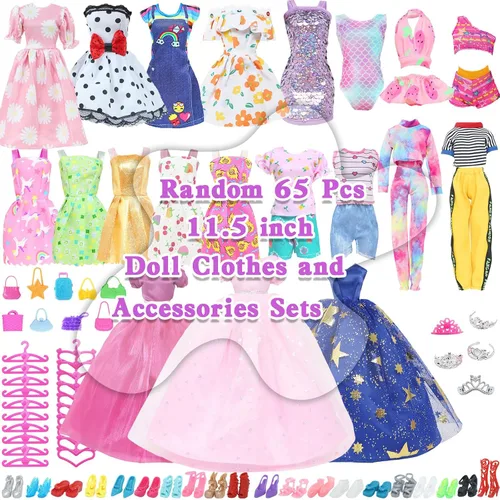 Miniatura 2 de 65 piezas de ropa y accesorios para muñecas, 5 vestidos de moda, 3 vestidos de novia, 4 trajes de arriba y pantalones, 3 trajes de baño, 5 faldas