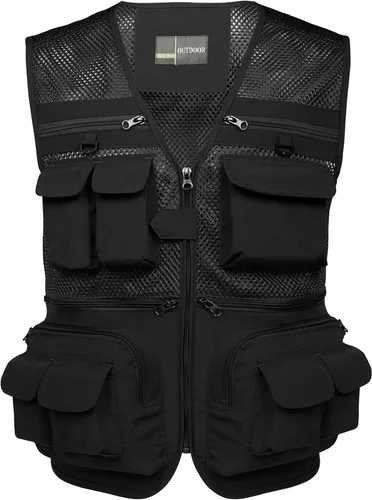 Chaleco Flygo para hombre, para pesca, trabajo, safari, viaje de reportajes o para actividades al aire libre en verano, con bolsillos