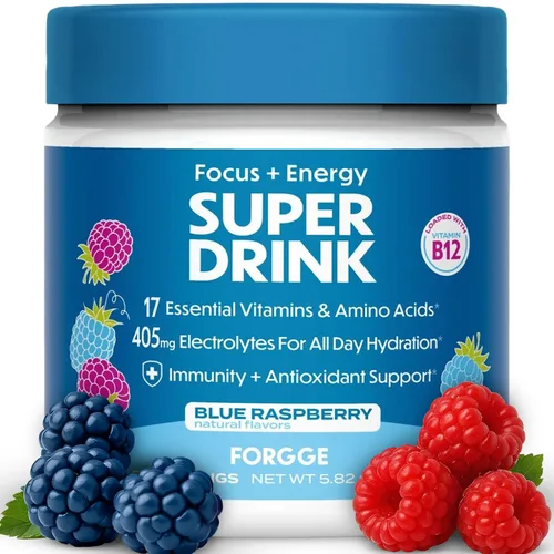 Forgge Healthy Energy Drink Mix - Mezcla de bebida energética limpia con cafeína + B12, B6, vitaminas C y D - Polvo de bebida energética sin azúcar