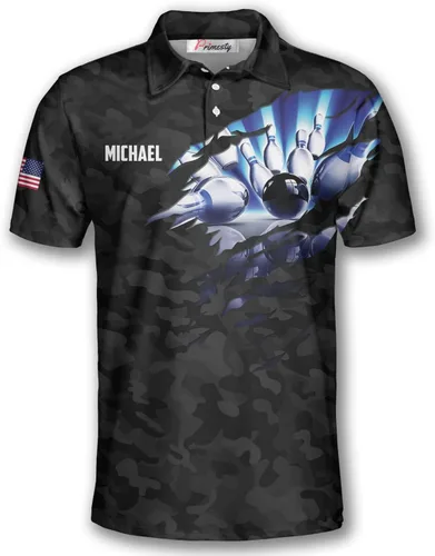 Miniatura 2 de PRIMESTY Camisas de bolos personalizadas para hombres, camisetas de bolos personalizadas con nombre y nombre del equipo, camisas polo de bolos