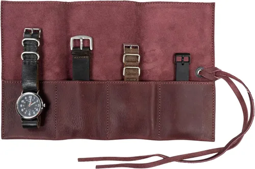 Miniatura 36 de Hide & Drink, Organizador de rollos de reloj de cuero hecho a mano de cuero de grano completo, con capacidad para hasta 4 relojes, fácil de llevar