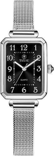 Miniatura 9 de Reloj cuadrado para mujer, pulsera de malla de acero inoxidable, rectangular, reloj de vestir para mujer, reloj de pulsera analógico de cuarzo