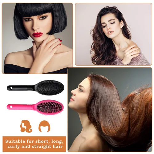 Miniatura 4 de Loop Wig Brush Akamino - Cepillo desenredante para cabello humano y sintético Remy, rosa y negro, 2 piezas
