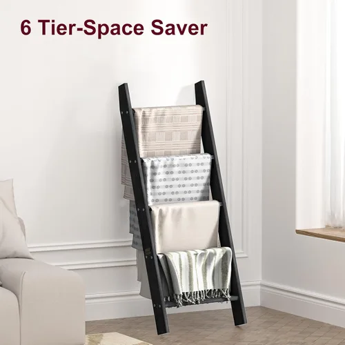 Miniatura 5 de HONEST OUTFITTERS Escaleras para Mantas para la Sala de Estar, Soporte de Mantas de 5 Niveles, Estante de Mantas Inclinado en la Pared, Estantes